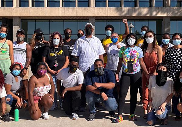 Group of students from RISE outside in masks